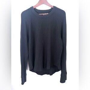 Faherty Black Sunwashed Relaxed Crew Neck Waffle Shirt Size XL